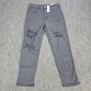 American Eagle Mom Jeans Womens 10 30W Gray High Rise Ripped Stretch NWT